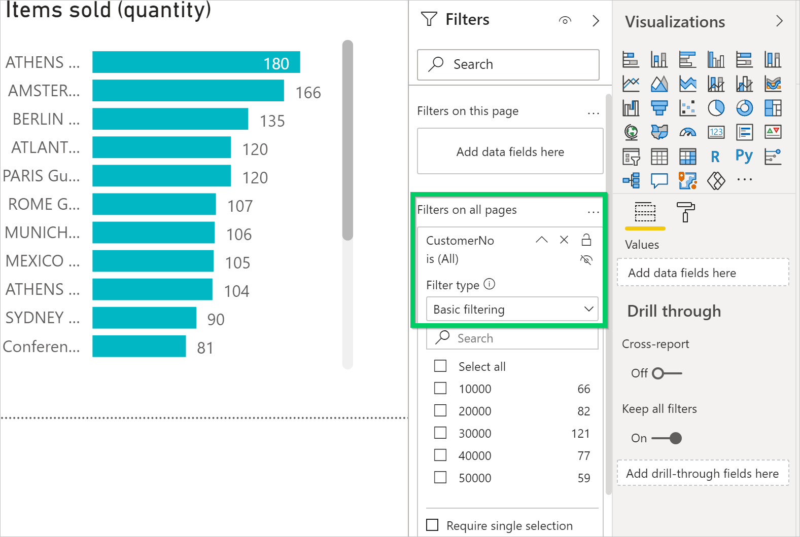 Setting the report filter for the Sales Invoice Activity report