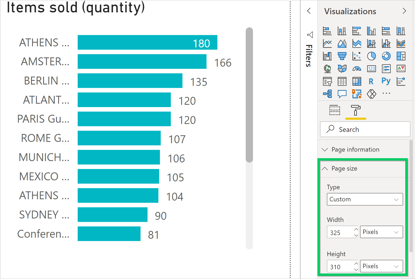 Setting the report width and height for the Sales Invoice Activity report