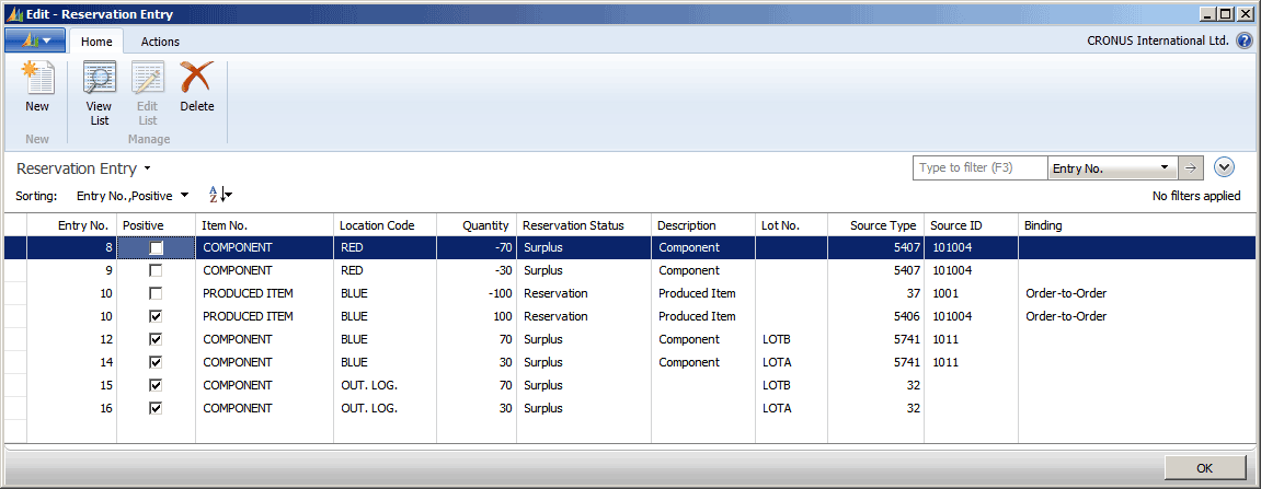 Second example of order tracking entries in Reservation Entry table