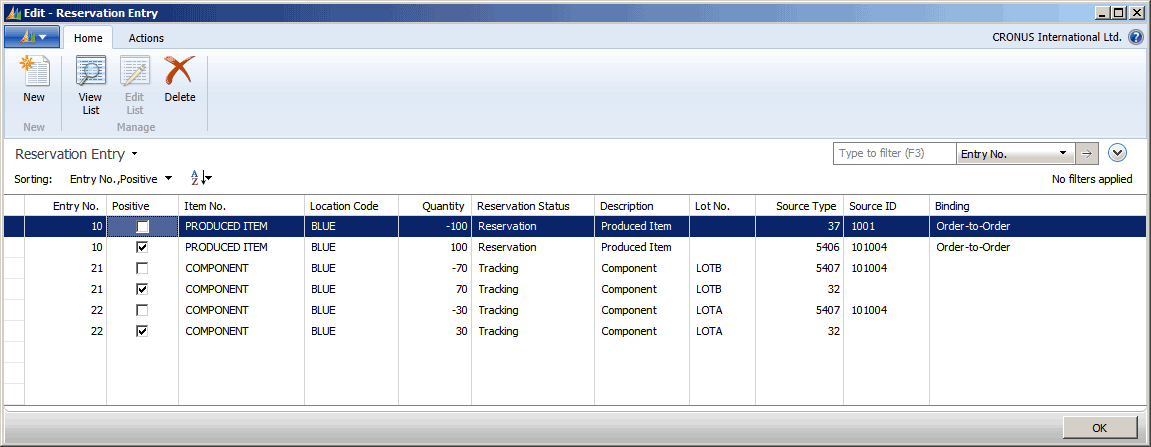 Fourth example of order tracking entries in Reservation Entry table