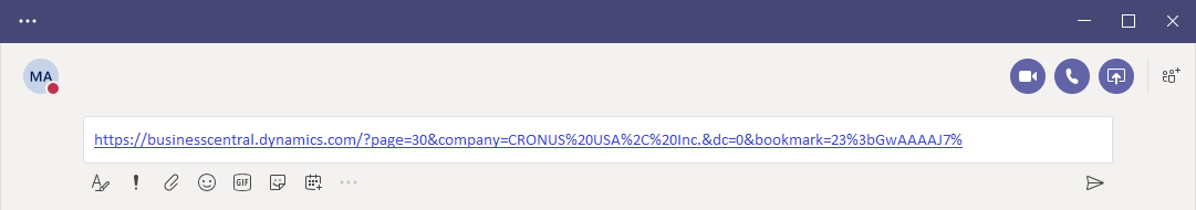 Paste Business Central URL in Teams
